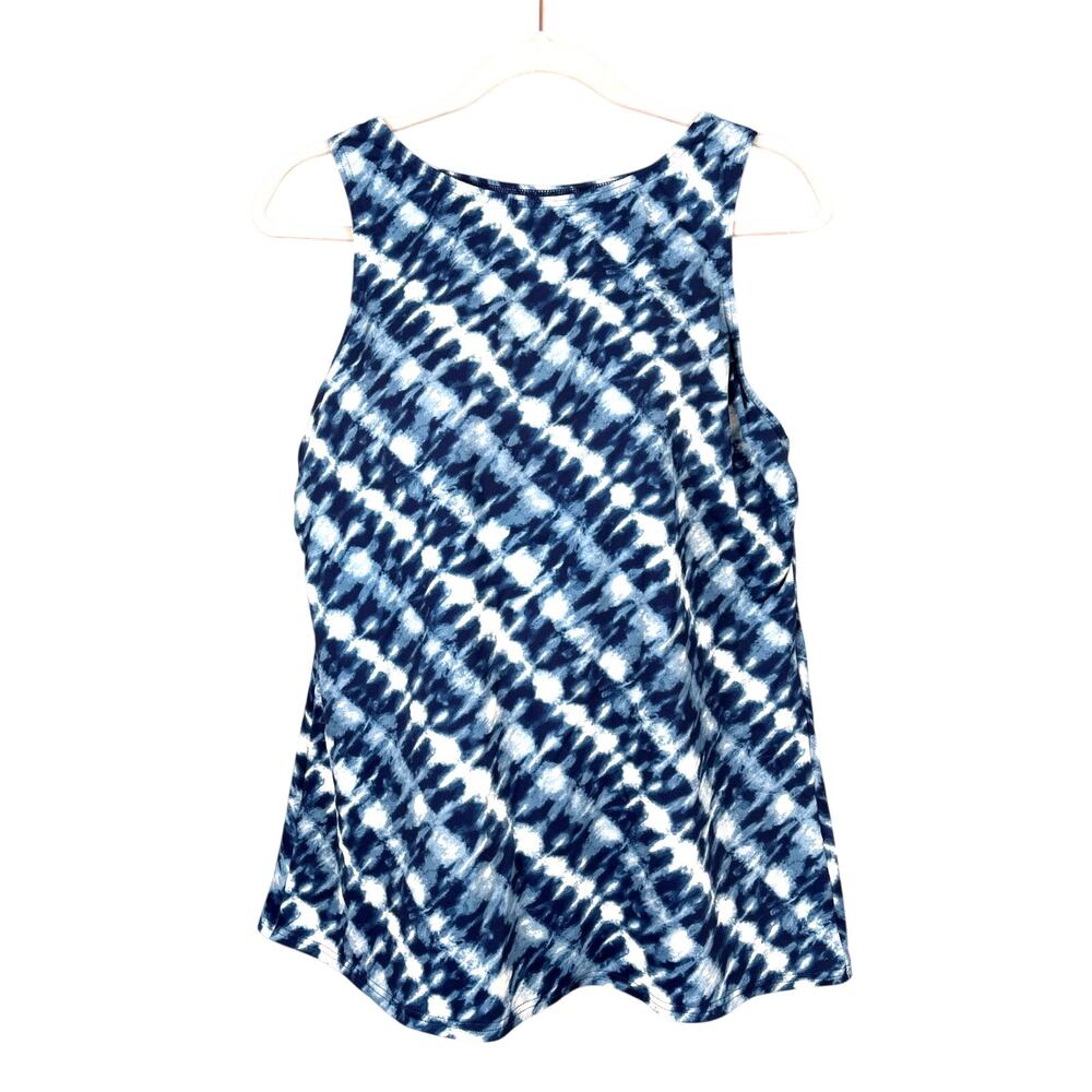 Lands' End Womens 16D Blue White Deep Sea Tankini Swimsuit Top Soft Cup Swim